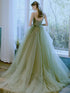 Light Green Straps Long Evening Dress Party Dress, Green Formal Dress