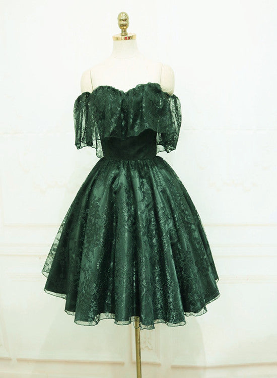 forest green dress short Beautiful Dark Lace Off Shoulder Party Dress, Lace Homecoming Custom size / Custom Color Color:Light Oak Dress Guide for the Fabric has some stretch RS-07.28.26