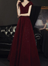Wine Red Velvet Floor Length A-line Prom Dress, Wine Red Wedding Party Dress