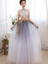 Beautiful Gradient Halter Tulle Evening Gown with Lace, Long Prom Dress