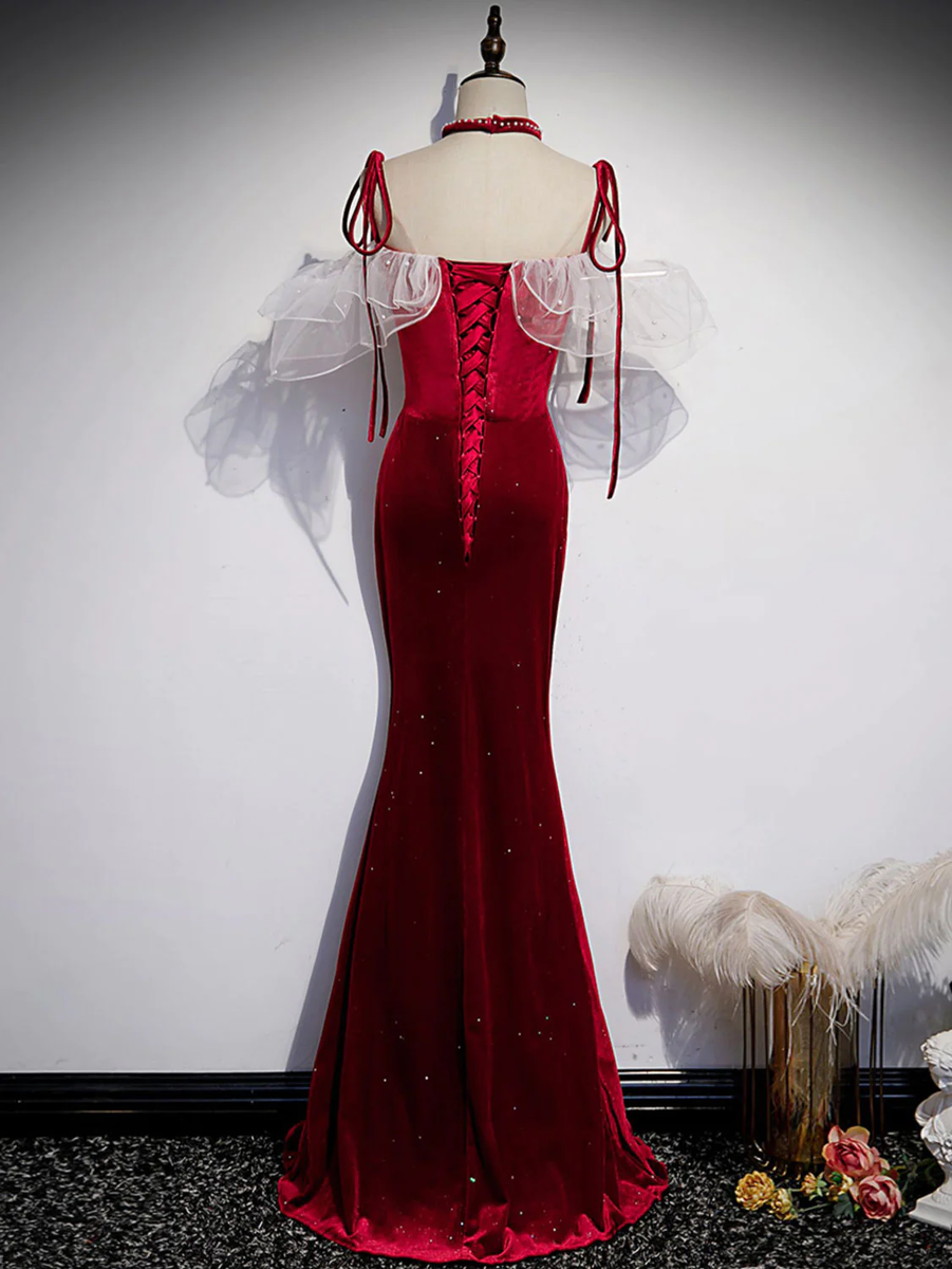 Red Off Shoulder Mermaid Long Straps Prom Dress, Red Evening Dress Party Dress US Size 24W / Custom Color Red Off Shoulder Mermaid Long Straps Prom Dress, Red Evening Dress Party Dress US Size 24W / Custom Color