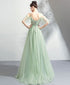 Green V-neckline with Lace Applique Off Shoulder, Green Bridesmaid Dress