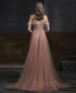 Beautiful Pink V-neckline Straps Beaded Long Party Dress, Pink Tulle Prom Dress Formal Dress