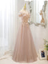 Pink Off Shoulder Shiny Tulle with Beaded and Lace Prom Dress, Pink Formal Dresses