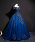 Charming Blue Off the Shoulder Long Sweet 16 Dress, Handmade Party Gown