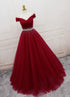 Beautiful Handmade A-line Prom Dress , Off Shoulder Wine Red Party Dress