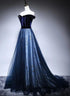 Beautiful Navy Blue Off Shoulder Long Party Dress, Long Prom Dress
