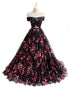 Charming Black Floral Tulle A-line Party Dress, Prom Dress