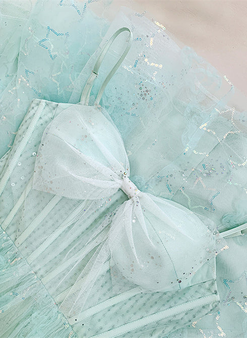Lovely Sweethart Tulle Long A-line Formal Dress, Light Blue Tulle Prom Dress