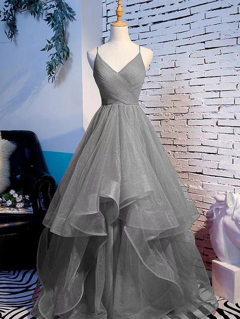 Beautiful Tulle Layers Straps Long Party Dress Formal Dress, A-line Evening Prom Dress