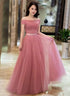 Beautiful Off Shoulder Pink Floor Length Junior Party Dress , Pink Bridesmaid Dresses