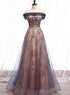 Charming A-line Tulle Long Off Shoulder Party Dress, Prom Dress