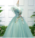 Gorgeous Green Long Tulle with Lace Applique Sweet 16 Dress, Green Formal Gown