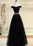 Black Tulle Off Shoulder Beaded Party Dress , Black New Dress for Party