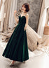 Dark Green Chic Straps Velvet Long Bridesmaid Dress Party Dress, Velvet Evening Dress