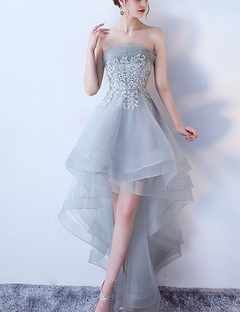 Fashionable Grey Tulle High Low Party Dress, Short New Prom Dress