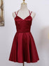 Cute Straps Dark Red Mini Party Dress, Dark Red Short Homecoming Dress