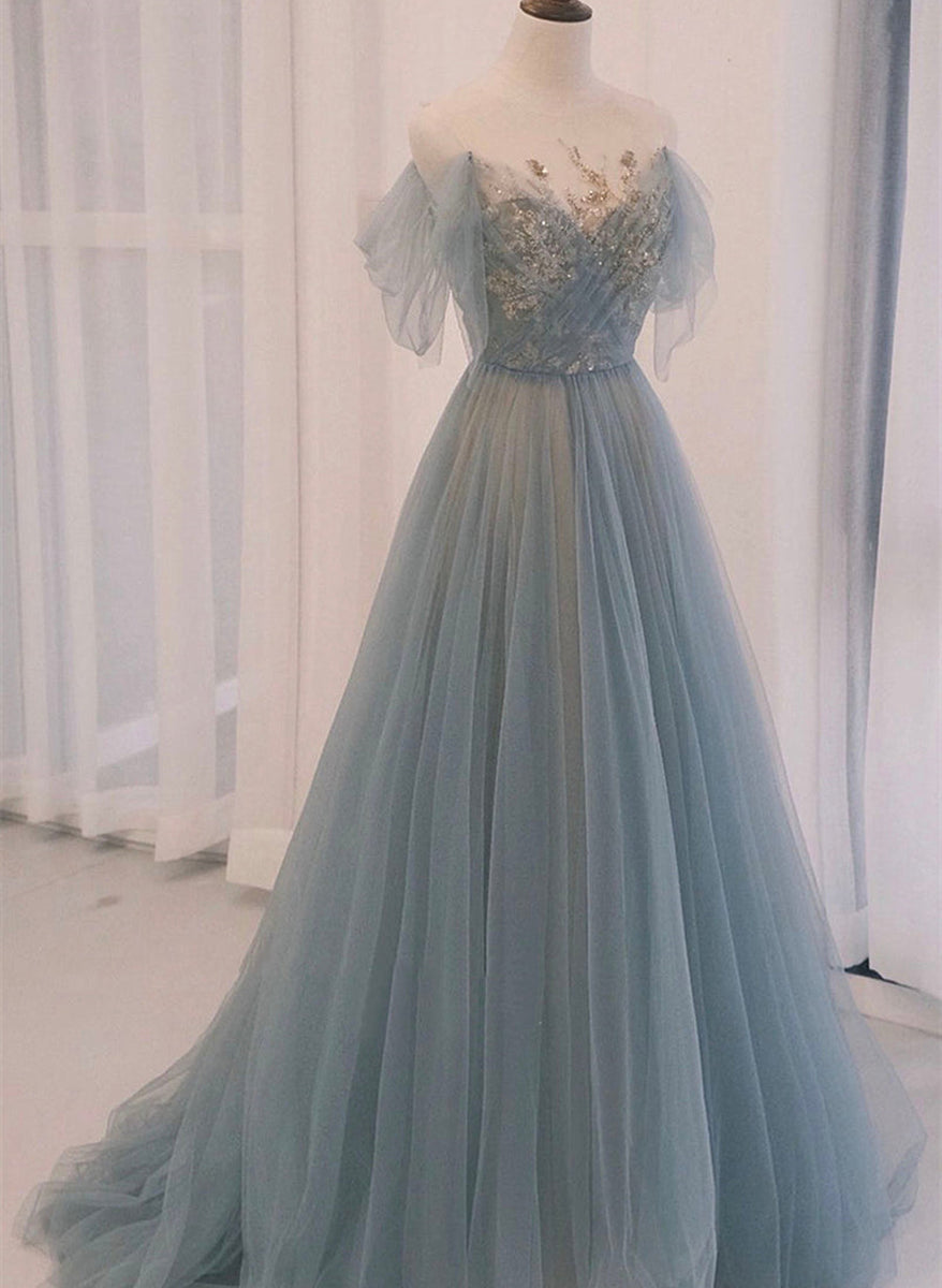 A line Blue Long Formal Gown, Party Dresses