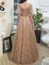Champagne Tulle Long Evening Gown Party Dress, Short Sleeves Long Formal Dresses