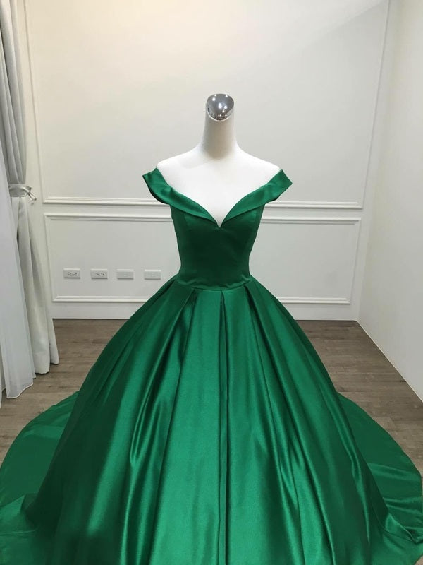Green Prom Dress 2023 Ball Gown Elegant V Neck Sleeveless Satin with Ruffles 16 / Custom Color Green Prom Dress 2023 Ball Gown Elegant V Neck Sleeveless Satin with Ruffles 16 / Custom Color