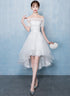 Lovely White High Low Tulle Graduation Dress, Off the Shoulder Party Dress