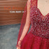 Wine Red Long Sleeves Beaded Low Back Tulle Prom Dress, Wine Red Formal Dresses