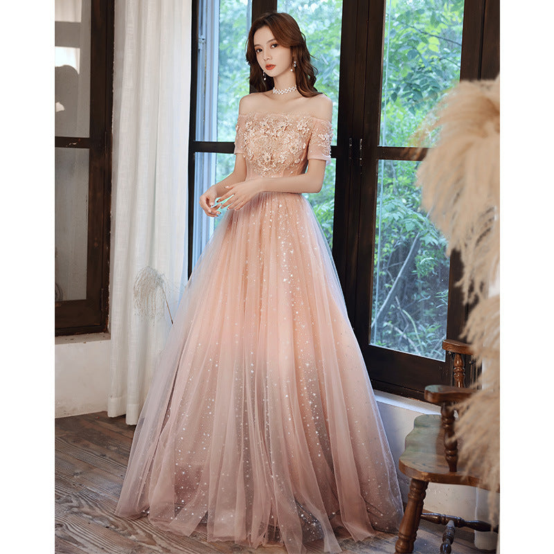 Pink Tulle Off Shoulder with Lace A-line Party Dress, Pink Long Evening Gown US size 12 / Pink Pink Tulle Off Shoulder with Lace A-line Party Dress, Pink Long Evening Gown US size 12 / Pink