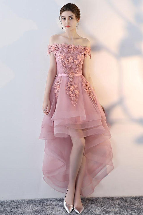 Cute Off Shoulder High Low Homecoming Dress, Fashion Short Party Dress