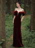 Wine Red Off Shoulder Velvet Mermaid Wedding Party Dress, Wine Red Long Prom Dress