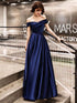 Blue Off Shoulder Prom Dress, Blue Satin Party Gown Prom Dress