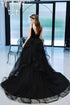 Black Straps V-neckline Tulle Long Party Dress, Black Low Back Prom Dress Formal Dress