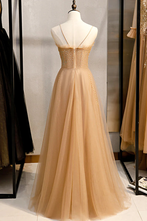 Beautiful Tulle Beaded Sweetheart Party Dress, A-line Tulle Floor Length Prom Dress
