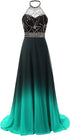 Green and Black Gradient Long Evening Prom Dress, Wedding Party Gowns