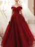 Glam Wine Red Sweetheart Tulle Shiny Long Prom Dress Party Dress, Wine Red Formal Dress