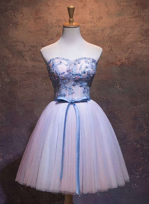 Cute Pink and Blue Homecoming Dress, Tulle Short Prom Dress