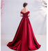 Wine Red Beaded and Lace Off Shoulder Long Party Dress, Wine Red Floor Length Prom Dress