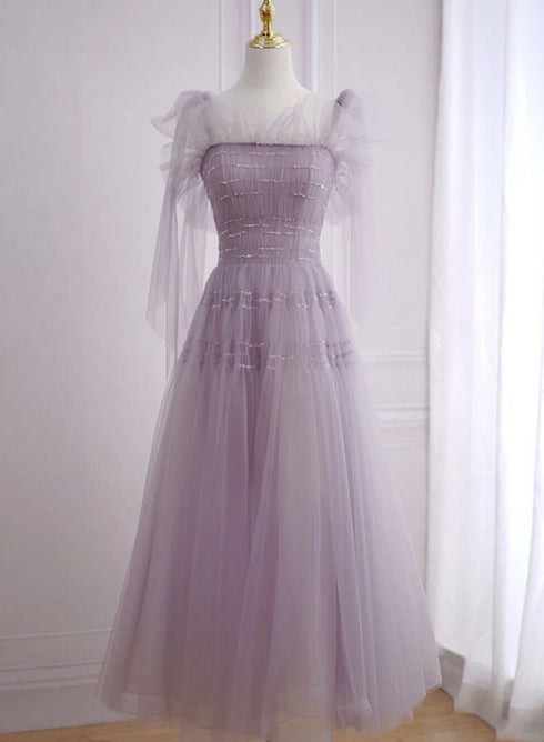 Beautiful Light Purple Tea Length Soft Tulle Party Dress, Cute Short Homecoming Dress Formal Dress