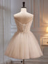 Ivory Tulle Short Homecoming Dress with Flowers, Ivory Short Prom Dress