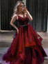 Beautiful Wine Red Layers Tulle Straps Long Party Dress, Burgundy Long Prom Dress