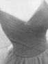 Grey V-neckline Tulle Long Formal Dress, Grey Sweetheart 16 Dress