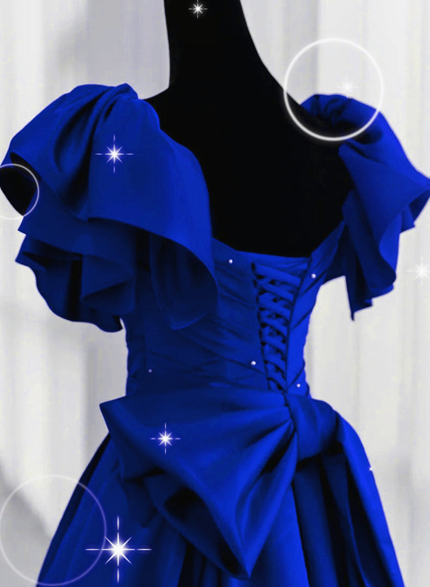 Pretty Blue Strapless Satin Beaded Long Birthday Dress Party Dress SP1725 main image 0