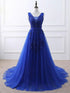 Beautiful Blue Tulle Long Prom Dress , Blue Formal Gown