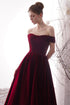 Wine Red Velvet Long Prom Dress, Off the Shoulder Evening Dress