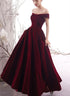 Wine Red Velvet Long Prom Dress, Off the Shoulder Evening Dress