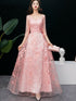 Pink Lace Lovely A-line Round Neckline Prom Dress, Pink Bridesmaid Dress Formal Dress