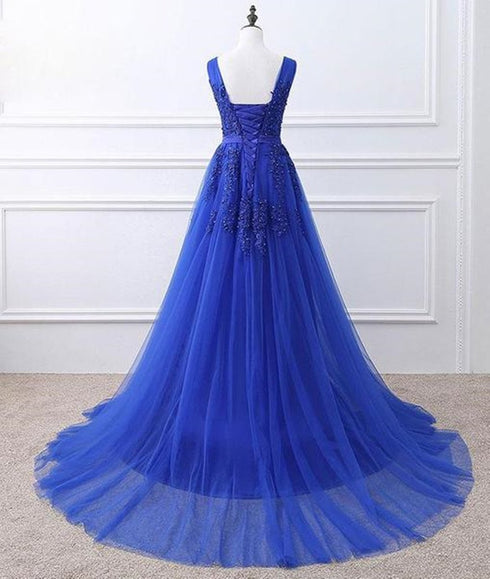 Beautiful Blue Tulle Long Prom Dress , Blue Formal Gown
