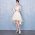 Champagne High Low Off Shoulder Tulle with Lace Prom Dress , Short Homecoming Dress