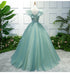 Gorgeous Green Long Tulle with Lace Applique Sweet 16 Dress, Green Formal Gown