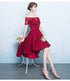Fashionable High Low Dark Red Lace Party Dress, Homecoming Dresses