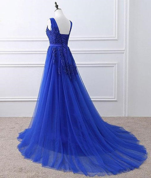 Beautiful Blue Tulle Long Prom Dress , Blue Formal Gown